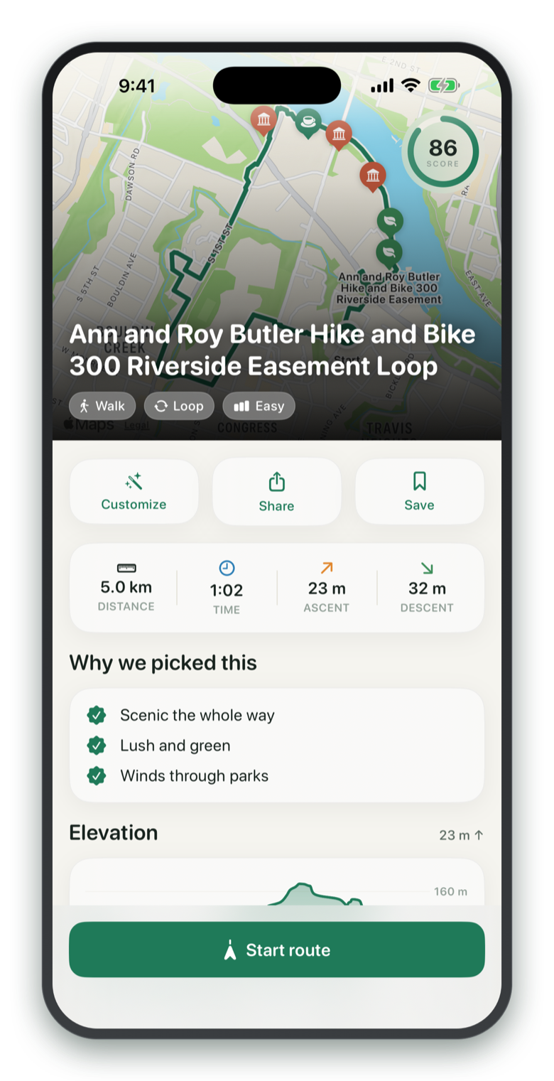 Route detail screen